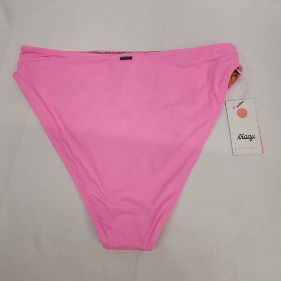 Maaji Women's Size 3XL Rise/High Leg Reversible Pink and Floral Bikini Bottom NW - Picture 3 of 6